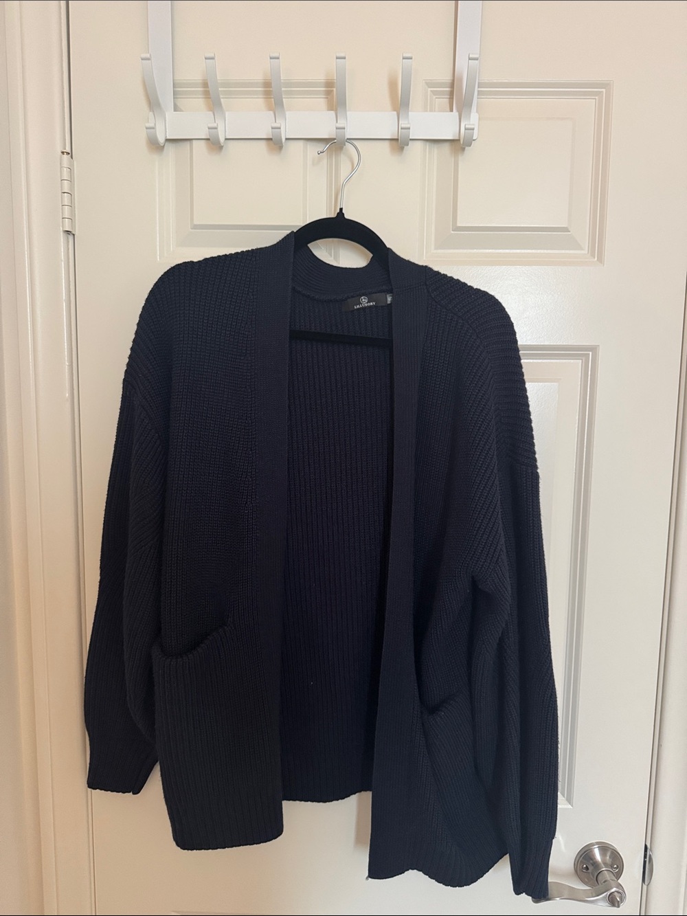 Navy Blue Open-Front Knit Cardigan Sweater